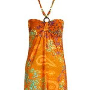 Orange Paisley & Abstract Hi-Low Maxi Dress Large